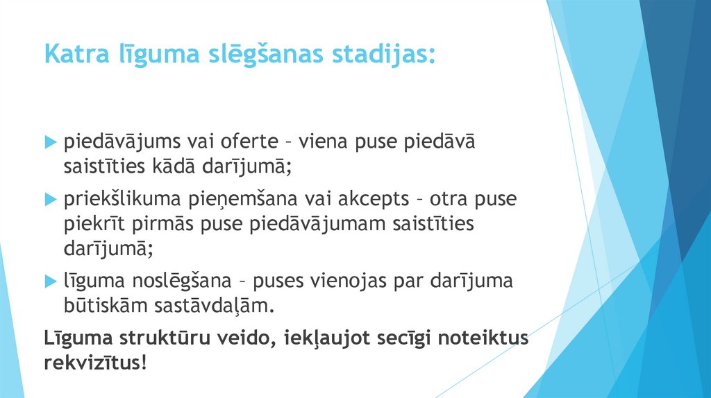 Katra līguma slēgšanas stadijas: