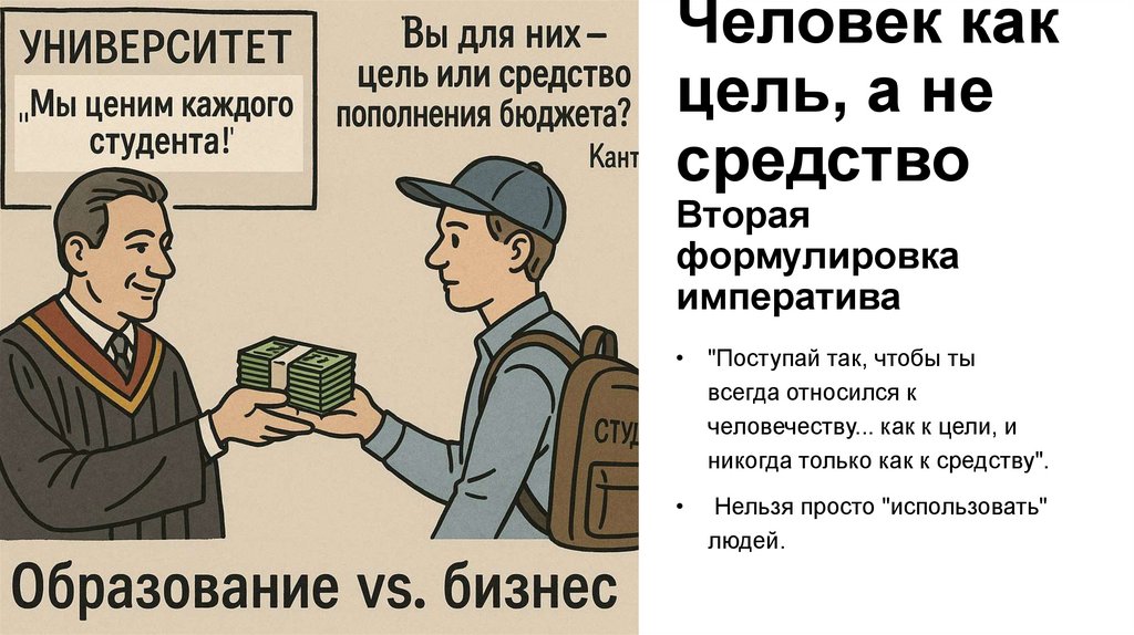 Человек как цель, а не средство Вторая формулировка императива