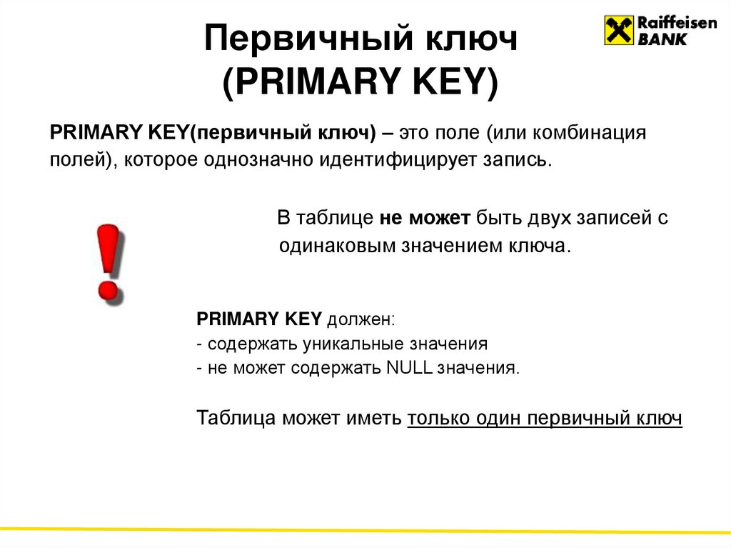 Первичный ключ (PRIMARY KEY)