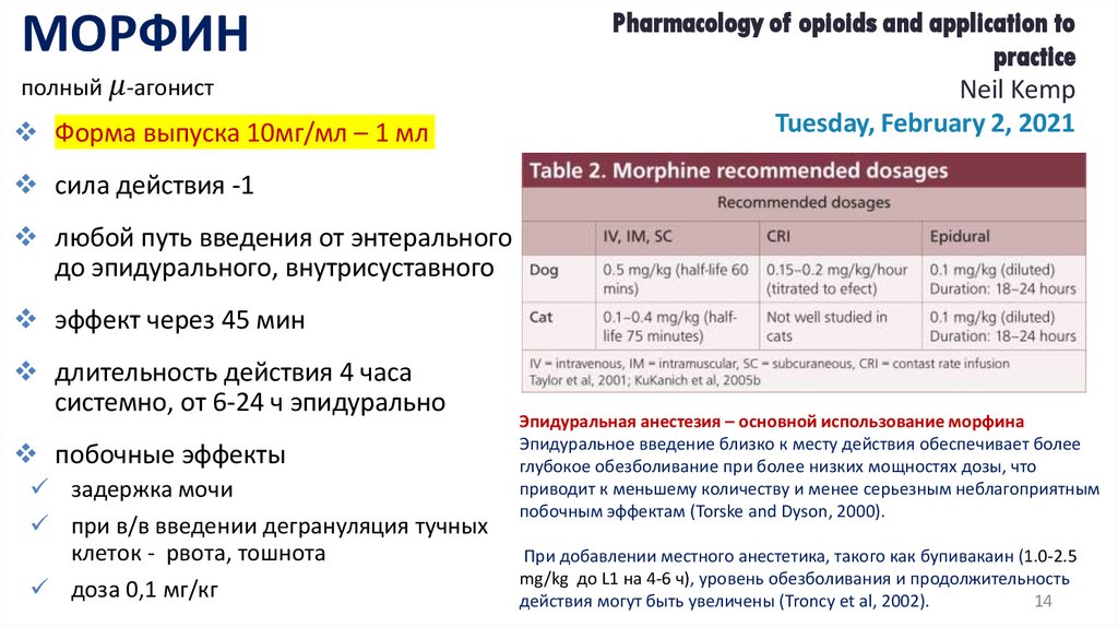 МОРФИН полный μ-агонист