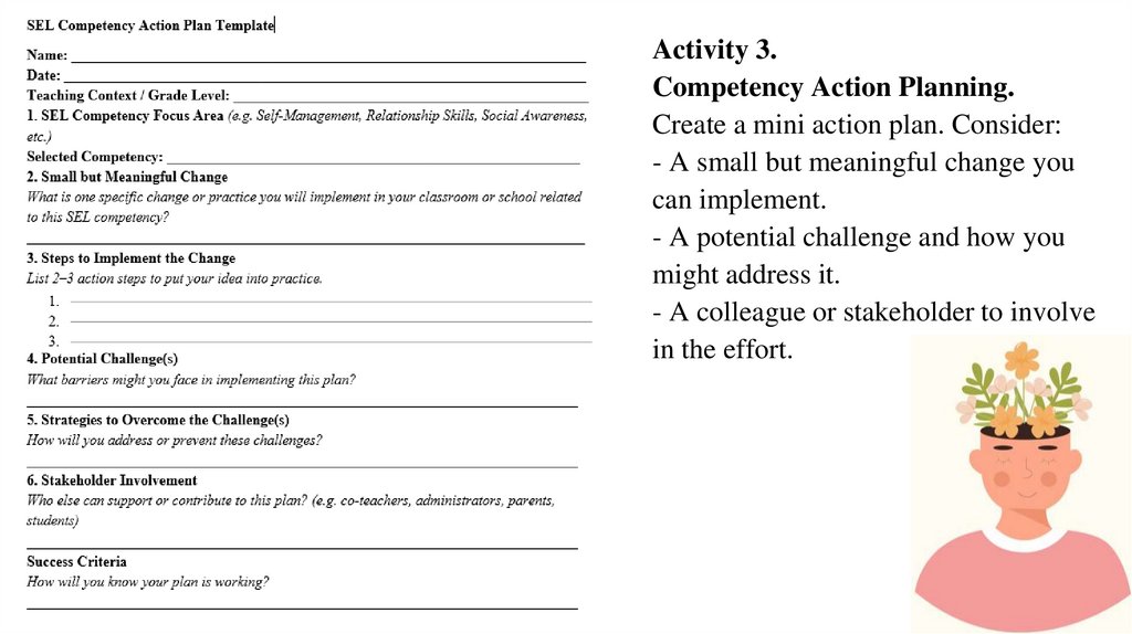 Activity 3. Competency Action Planning. Create a mini action plan. Consider: - A small but meaningful change you can implement.