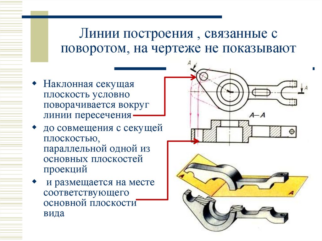Линии построения , связанные с поворотом, на чертеже не показывают