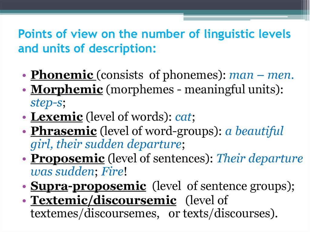 Points of view on the number of linguistic levels and units of description: