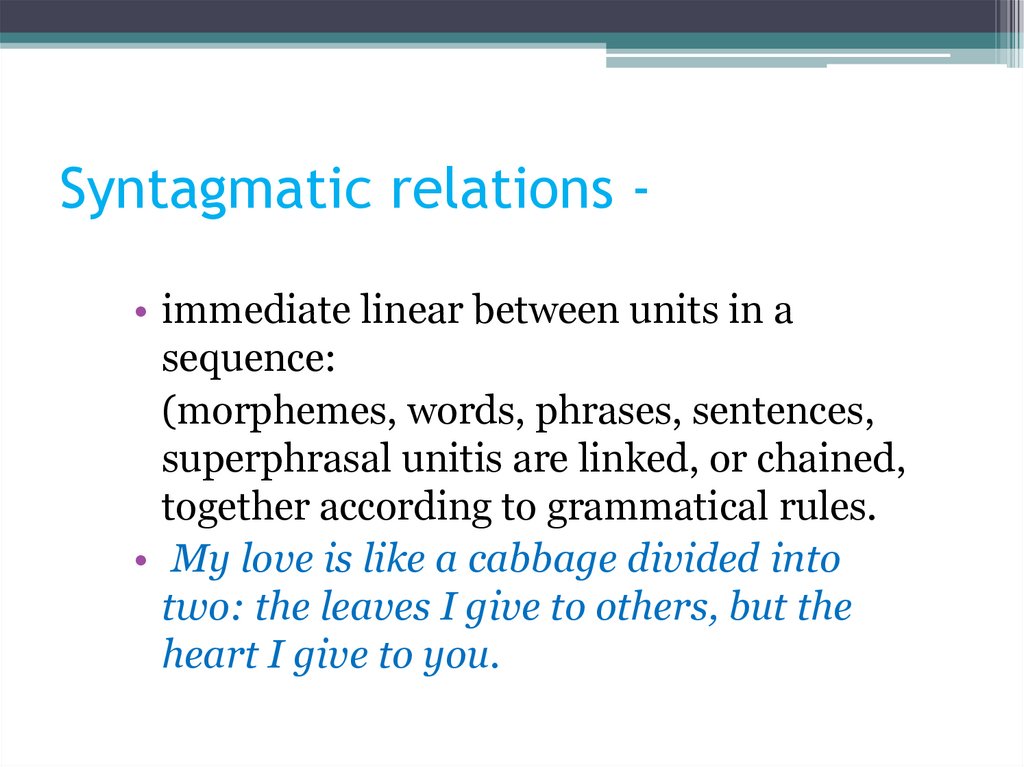 Syntagmatic relations -