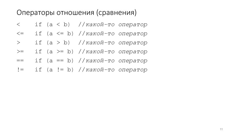 Операторы отношения (сравнения)