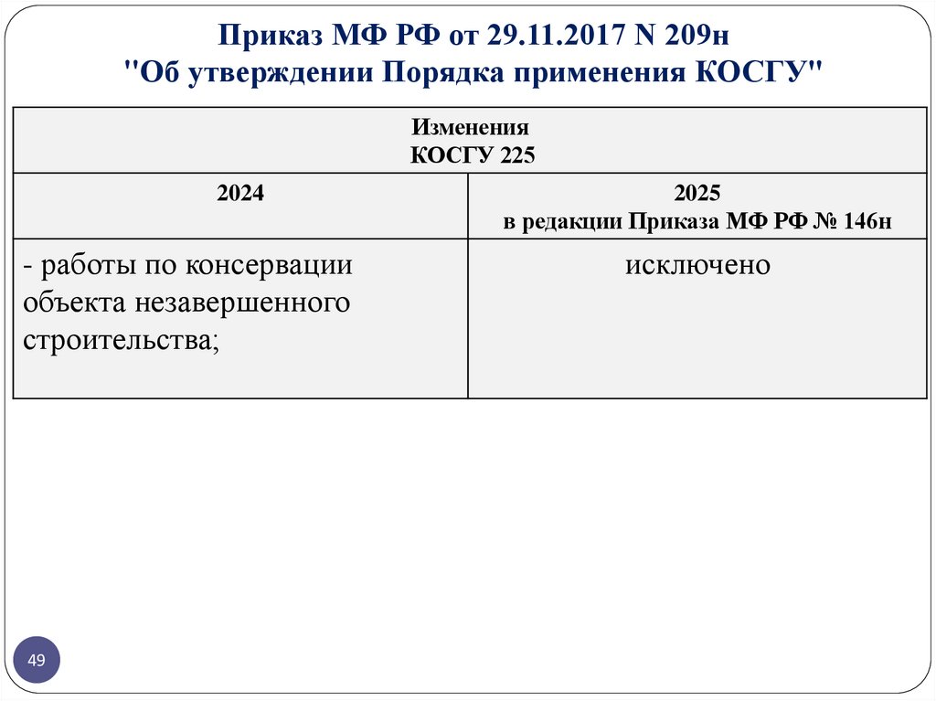 Приказ МФ РФ от 29.11.2017 N 209н "Об утверждении Порядка применения КОСГУ"