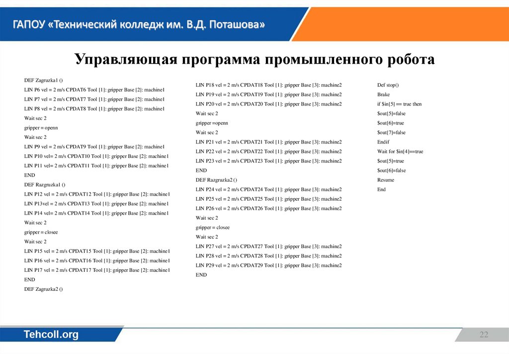 Управляющая программа промышленного робота