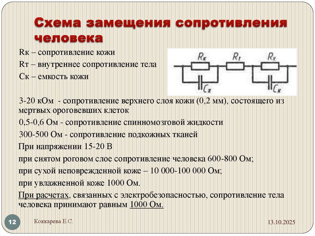 Схема замещения сопротивления человека