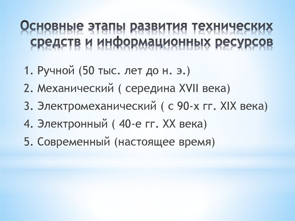 Основные этапы развития технических средств и информационных ресурсов