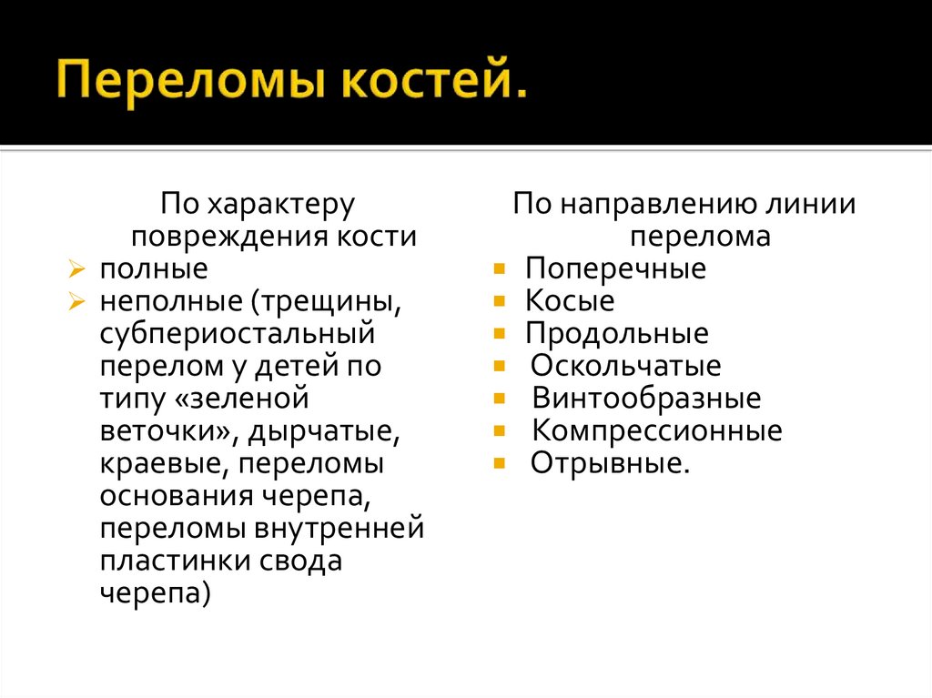 Переломы костей.