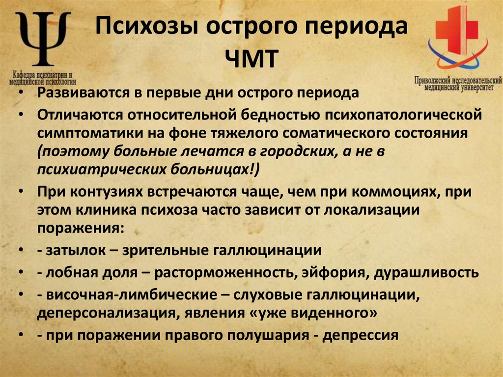 Психозы острого периода ЧМТ