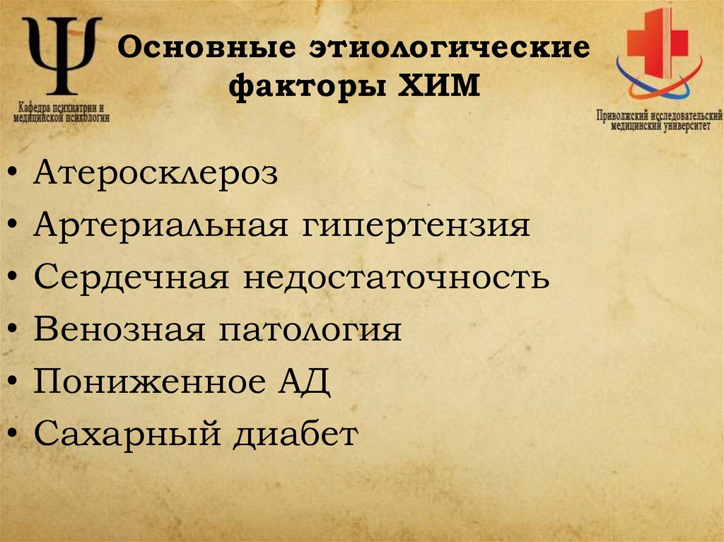 Основные этиологические факторы ХИМ