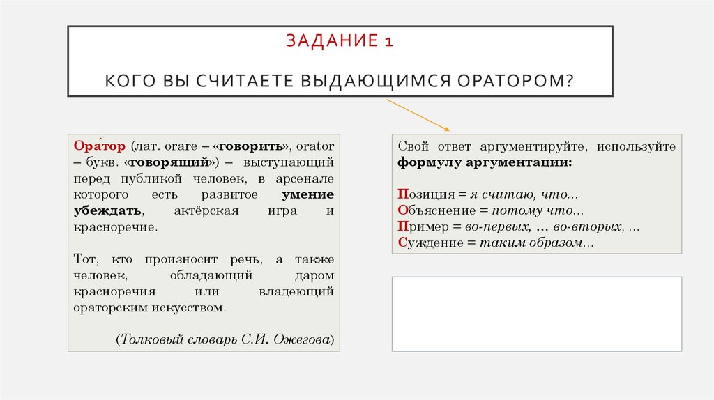 Задание 1 кого вы считаете выдающимся оратором?