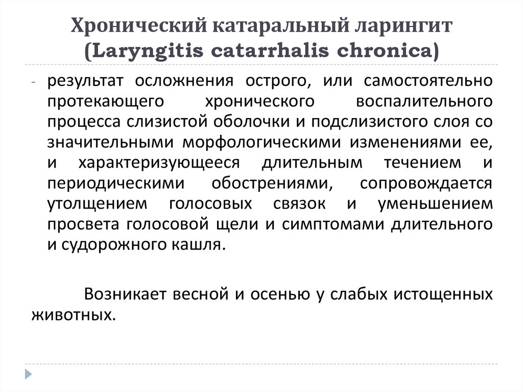 Хронический катаральный ларингит (Laryngitis catarrhalis chronica)