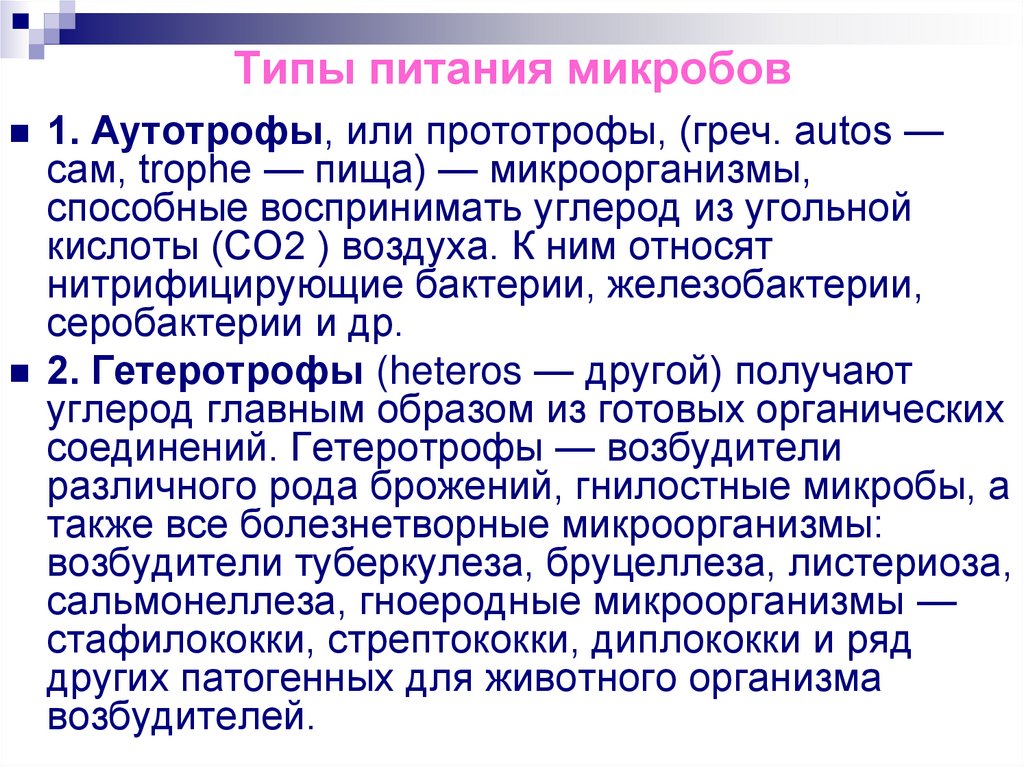 Типы питания микробов