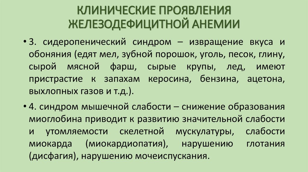 КЛИНИЧЕСКИЕ ПРОЯВЛЕНИЯ ЖЕЛЕЗОДЕФИЦИТНОЙ АНЕМИИ