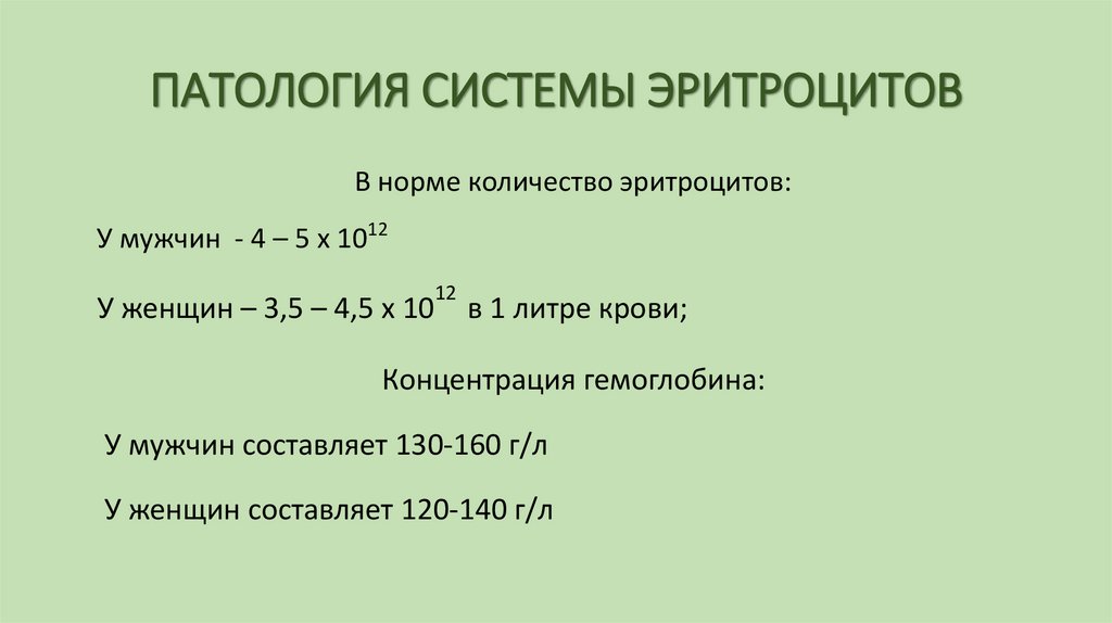 ПАТОЛОГИЯ СИСТЕМЫ ЭРИТРОЦИТОВ
