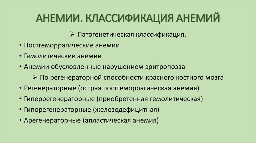 АНЕМИИ. КЛАССИФИКАЦИЯ АНЕМИЙ