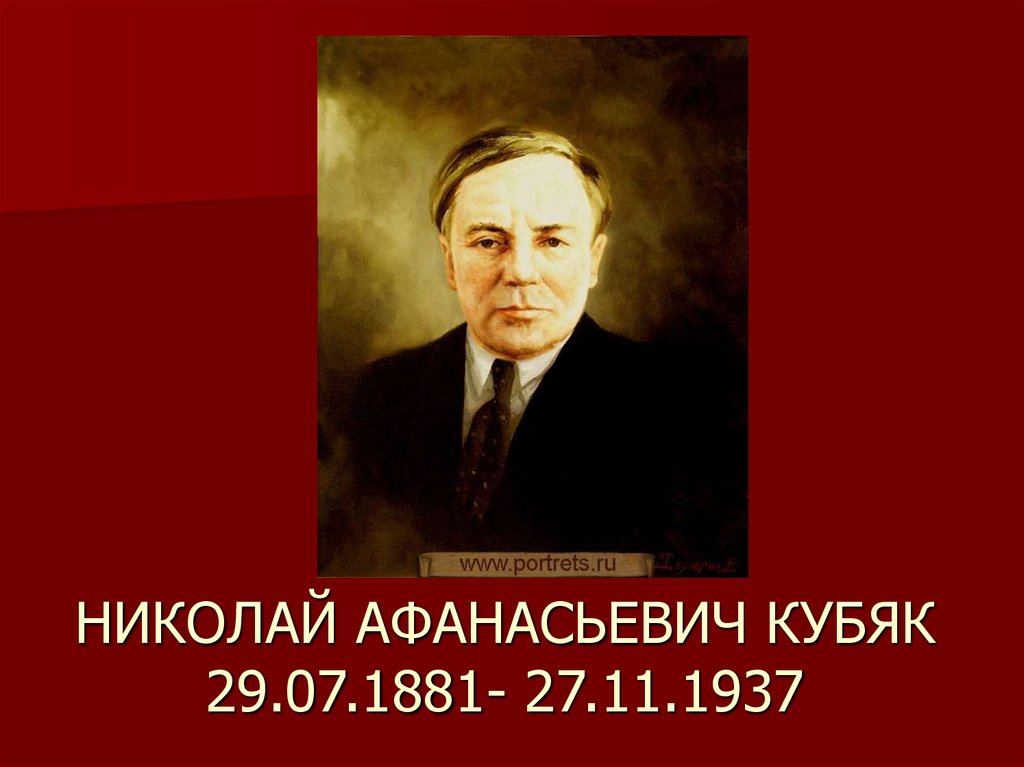 НИКОЛАЙ АФАНАСЬЕВИЧ КУБЯК 29.07.1881- 27.11.1937