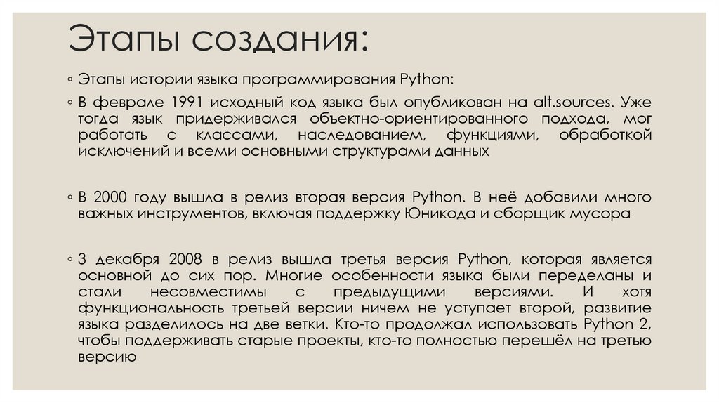 Этапы создания: