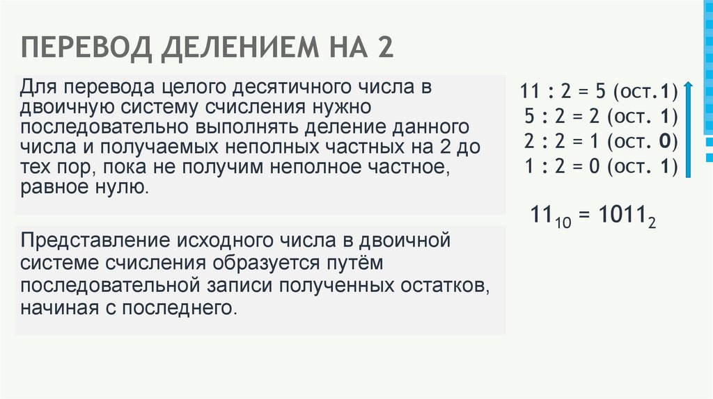ПЕРЕВОД ДЕЛЕНИЕМ НА 2