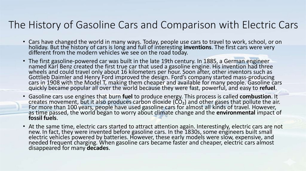The History of Gasoline Cars and Comparison with Electric Cars