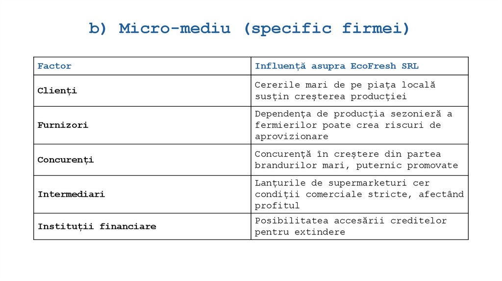 b) Micro-mediu (specific firmei)