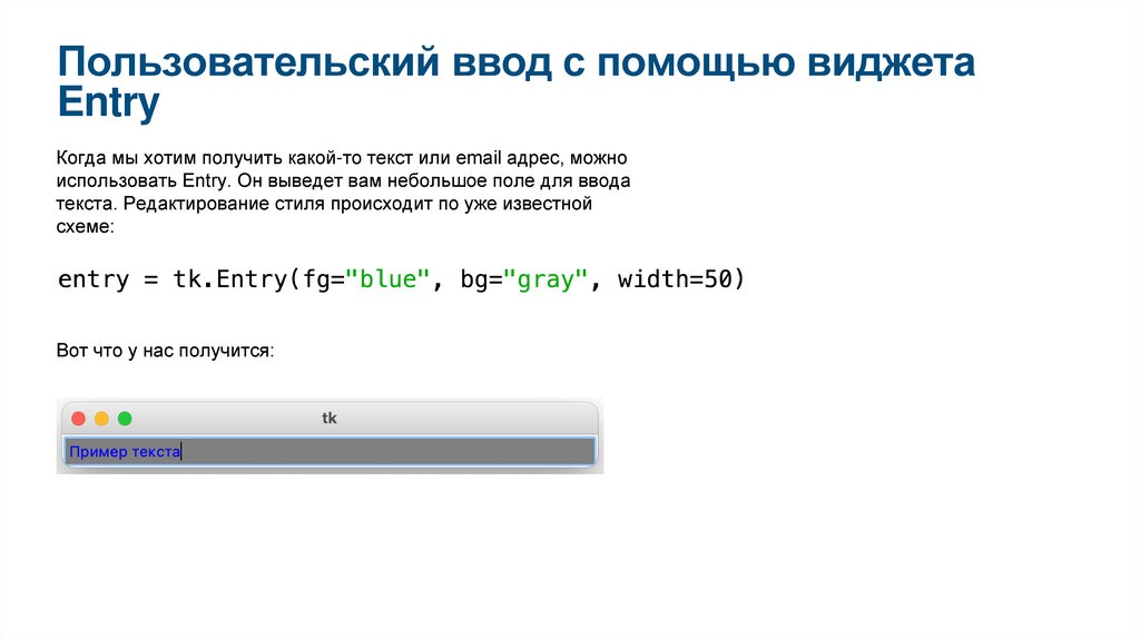 Пользовательский ввод с помощью виджета Entry