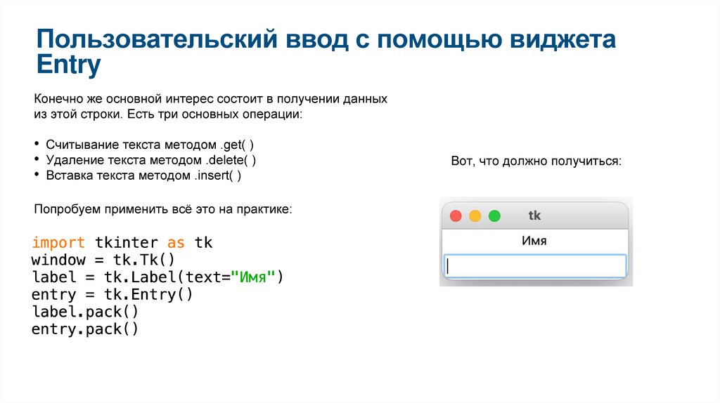 Пользовательский ввод с помощью виджета Entry