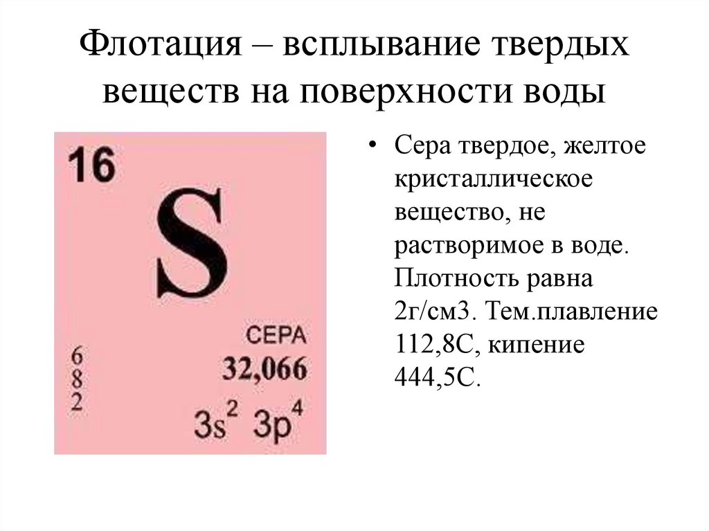 Флотация – всплывание твердых веществ на поверхности воды