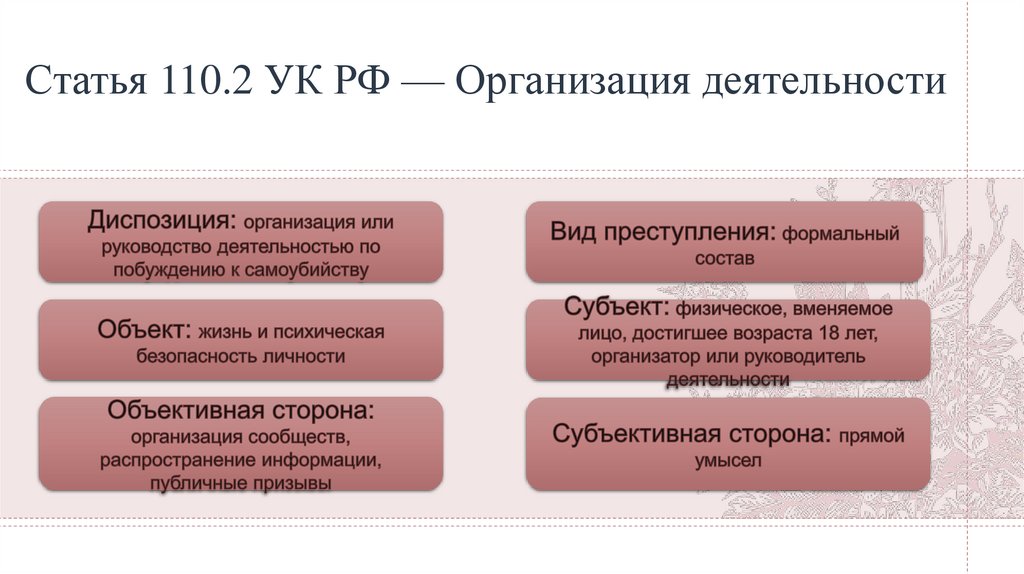 Статья 110.2 УК РФ — Организация деятельности