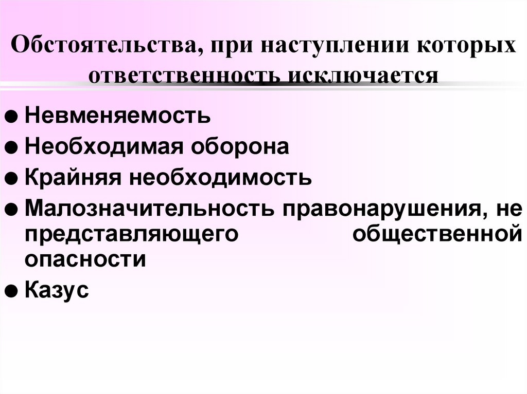 Обстоятельства, при наступлении которых ответственность исключается