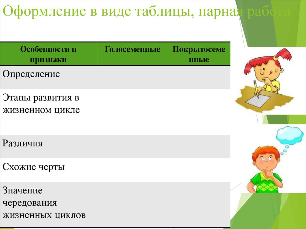 Оформление в виде таблицы, парная работа
