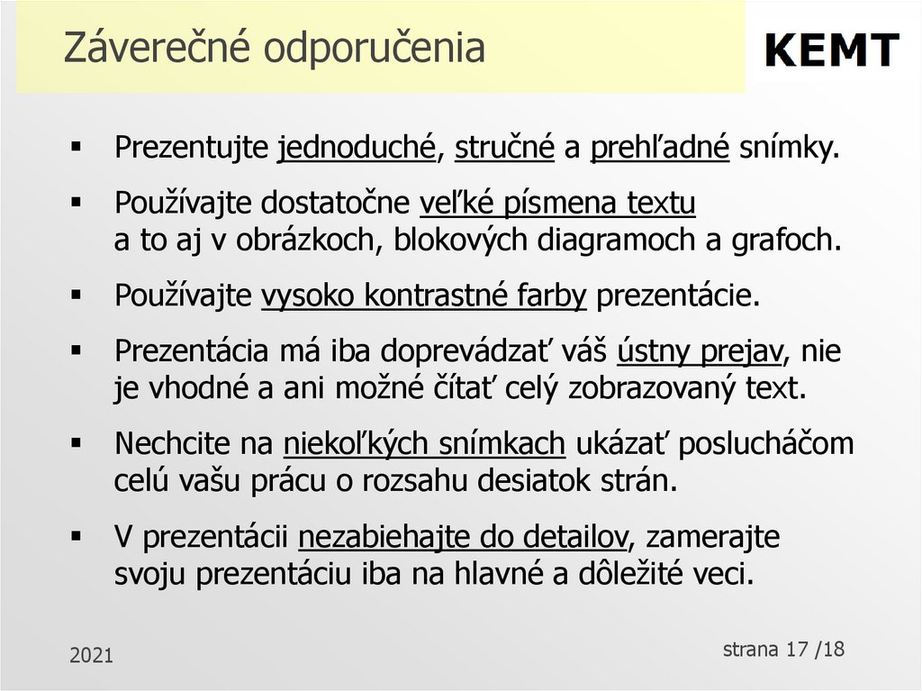 Záverečné odporučenia