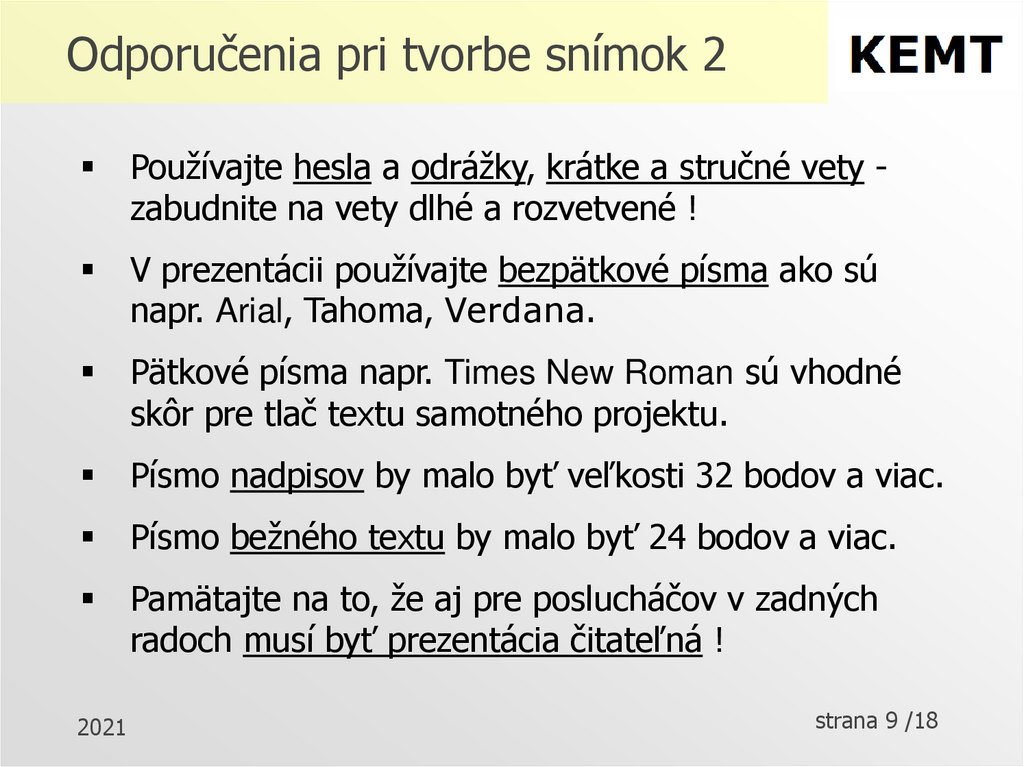 Odporučenia pri tvorbe snímok 2