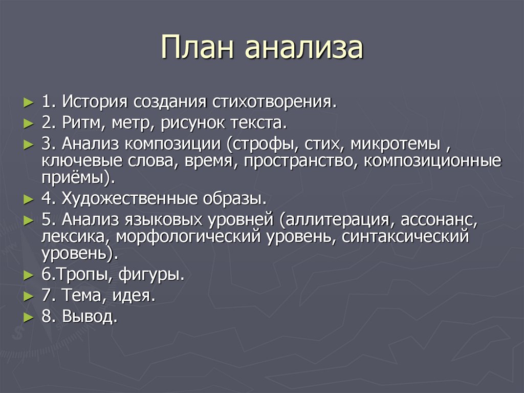План анализа