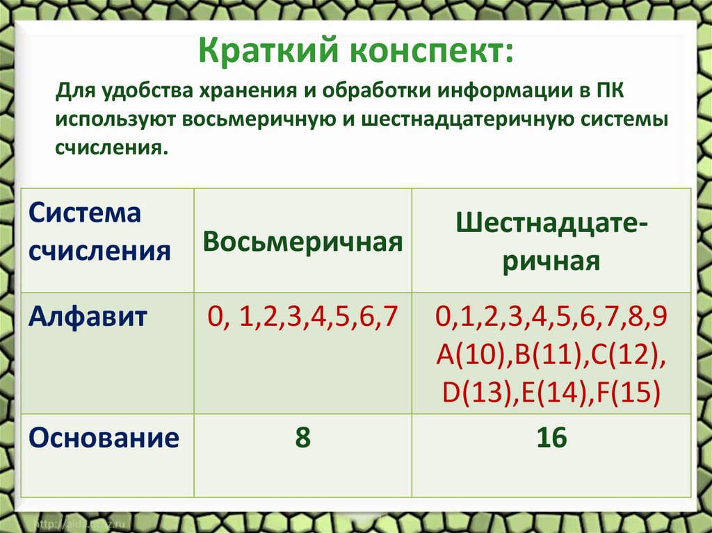 Краткий конспект: