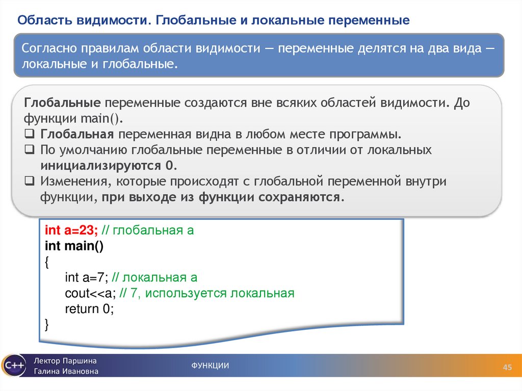 Область видимости. Глобальные и локальные переменные