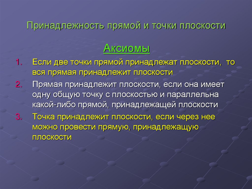 Принадлежность прямой и точки плоскости