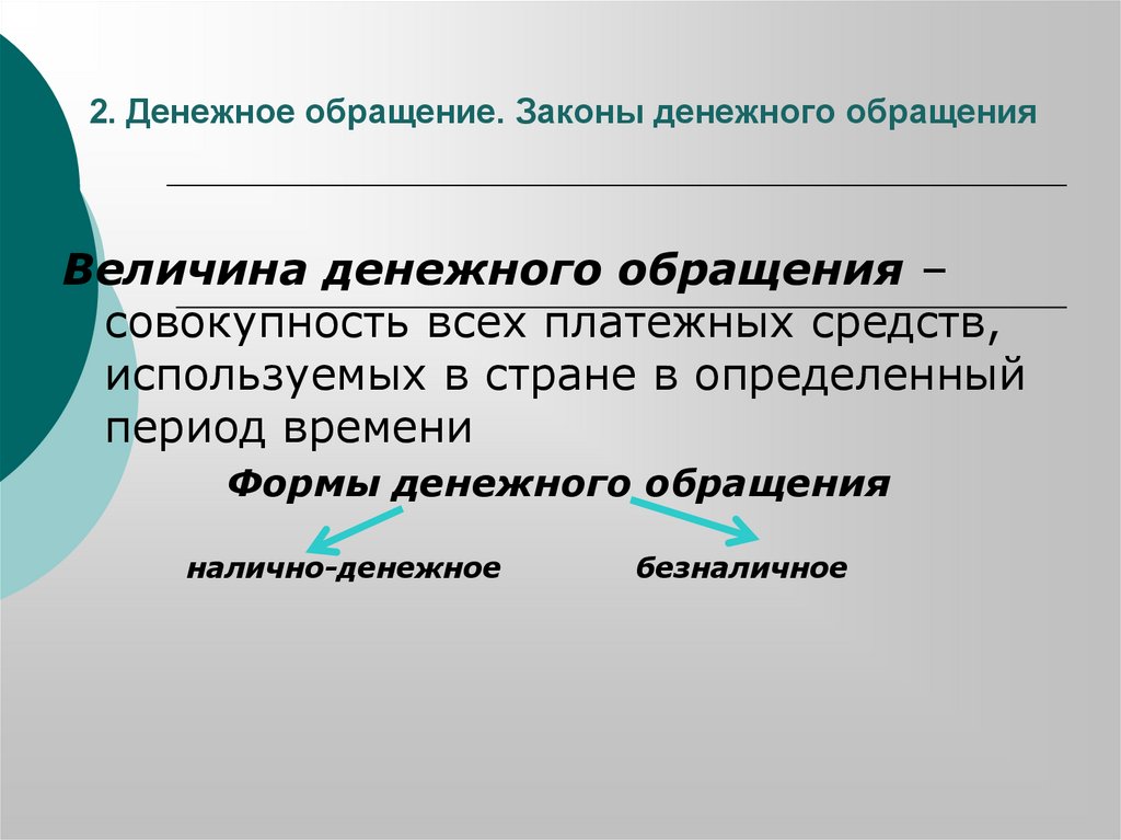 2. Денежное обращение. Законы денежного обращения