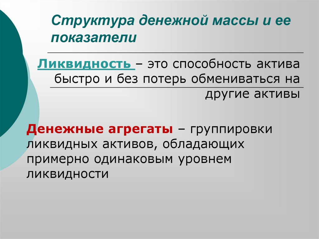 Структура денежной массы и ее показатели