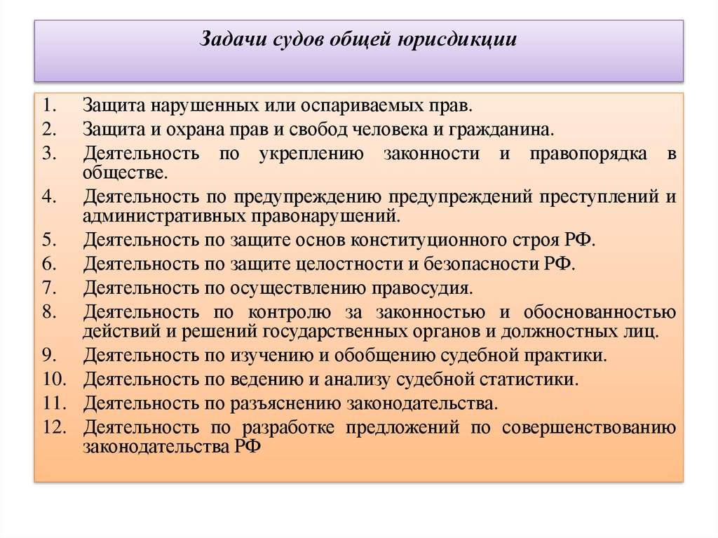 Задачи судов общей юрисдикции