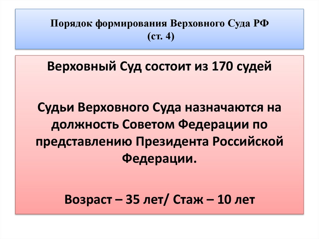 Порядок формирования Верховного Суда РФ (ст. 4)