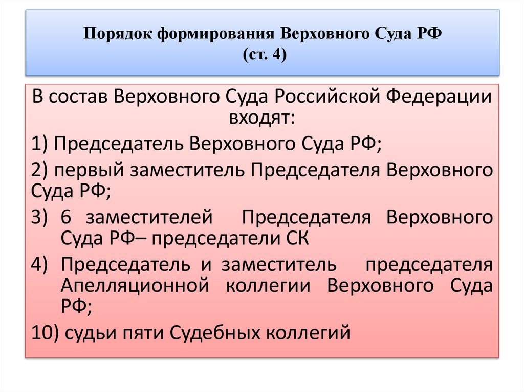 Порядок формирования Верховного Суда РФ (ст. 4)