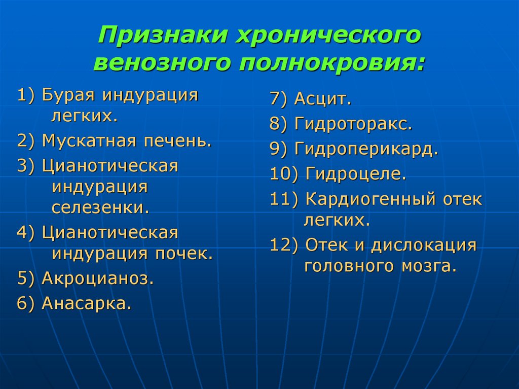 Признаки хронического венозного полнокровия: