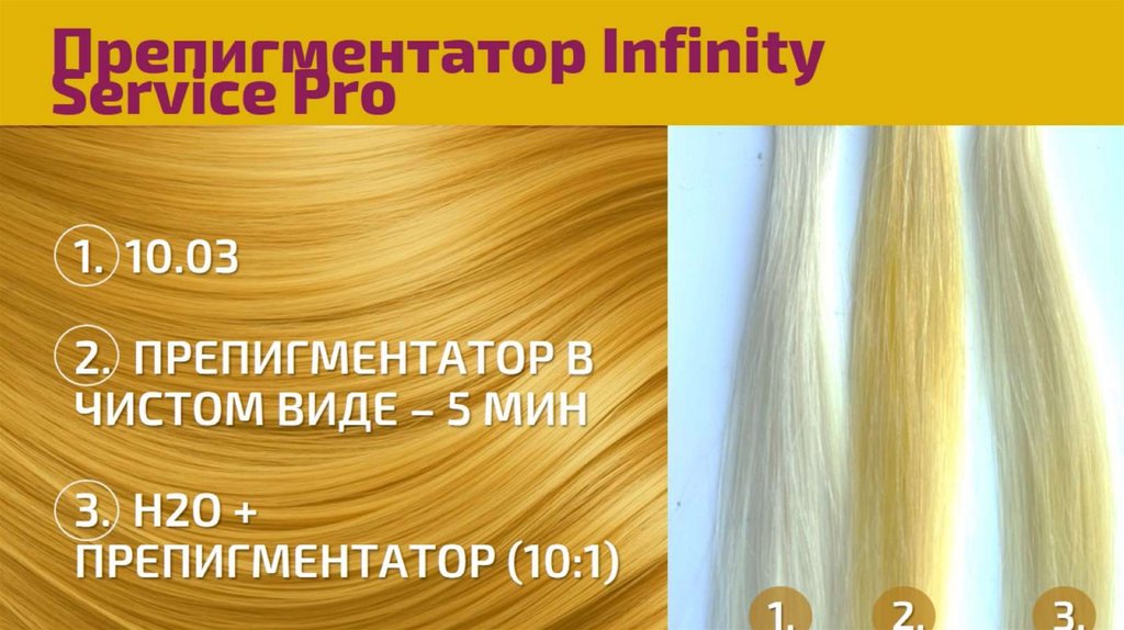 1. 10.03 2. ПРЕПИГМЕНТАТОР В ЧИСТОМ ВИДЕ – 5 МИН 3. H2O + ПРЕПИГМЕНТАТОР (10:1)