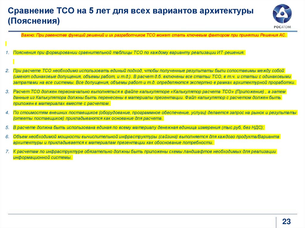 Сравнение TCO на 5 лет для всех вариантов архитектуры (Пояснения)