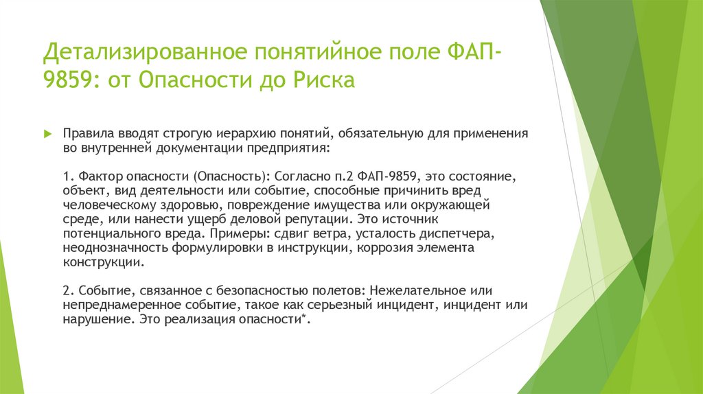 Детализированное понятийное поле ФАП-9859: от Опасности до Риска