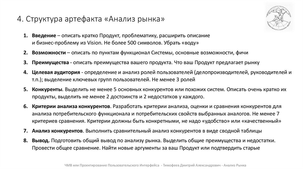 4. Структура артефакта «Анализ рынка»