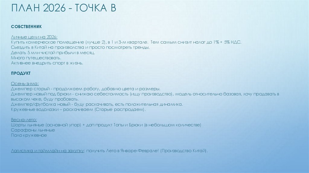 План 2026 - точка В